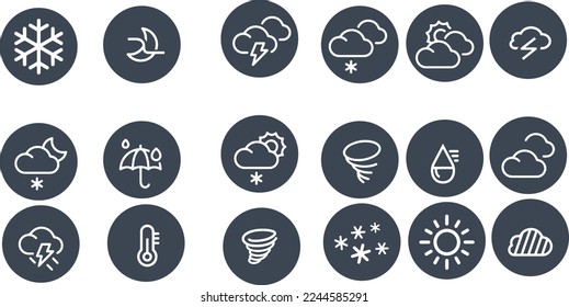 weather line icons set. sun, rain, thunder storm, icons vector pack