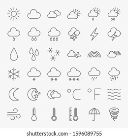 Weather Line Icons Set. Vector Thin Outline Forecast Symbols.