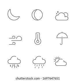 Weather Line Icons Set. Vector Thin Outline Forecast Symbols. Editable stroke icons
