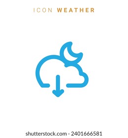 Weather line icons. Sun, rain, thunder storm, dew, wind, snow cloud, night sky minimal vector illustrations. Simple flat outline signs for web.