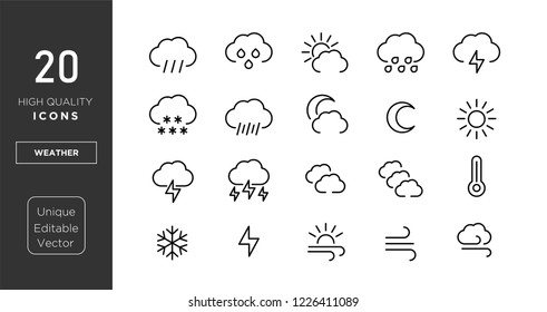 weather line icons. vector linear icon set.