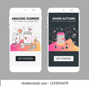 Weather line illustration splash app screen mobile mockup