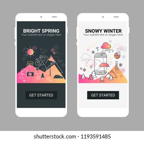 Weather line illustration splash app screen mobile mockup