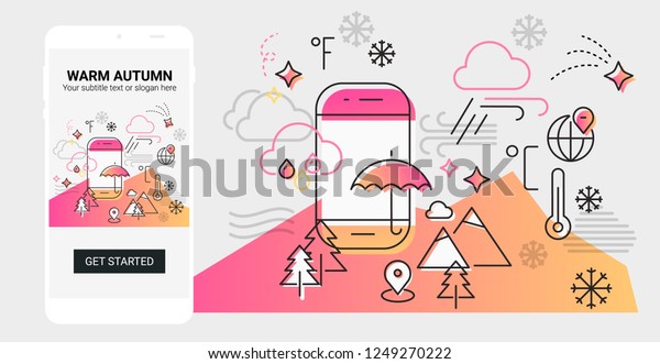 Weather\
line illustration splash app screen mobile\
mockup