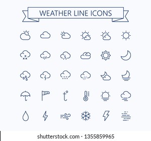 Weather line mini icons.Editable stroke. 24x24 grid. Pixel Perfect.