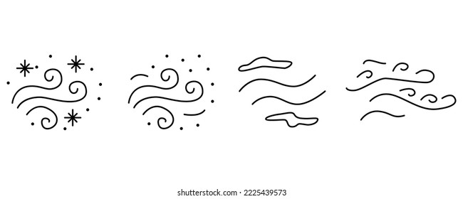 WEATHER - line vector icon set. Pixel perfect. Editable stroke. A cold strong gust of wind