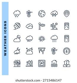 Pack de iconos de Clima Lineal. Ilustración vectorial.