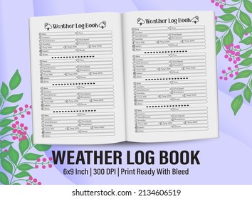 Weather Logbook for KDP interior. Weather Logbook planner template design for KDP Interior.