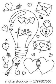 weather love doodle vector set illustration with hand draw line art style vector.