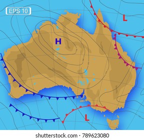 Weather Map  Australia. Meteorological Forecast. Vector Illustration.