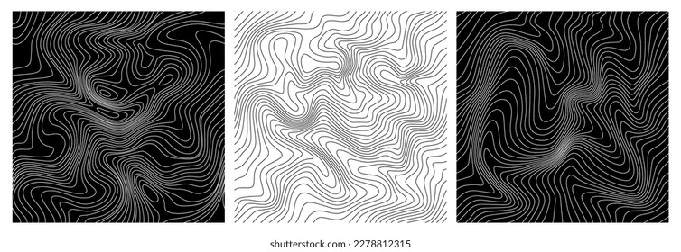 Weather Map Seamless Pattern. Abstract Topography Texture with Lines. Vector Backgrounds Set with Topographic Contour