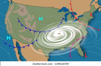 Weather Map Of The United States Weather Map United States America Meteorological Stock Vector (Royalty  Free) 1198134709