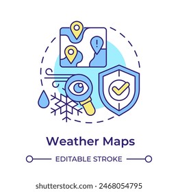 Weather maps multi color concept icon. Climate control, atmospheric condition. Round shape line illustration. Abstract idea. Graphic design. Easy to use in infographic, presentation