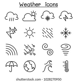 Weather, meteorology & Climate icon set in thin line style