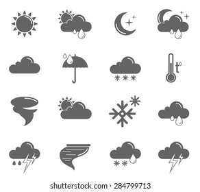 Weather meteorology and climate symbols black icons set isolated vector illustration