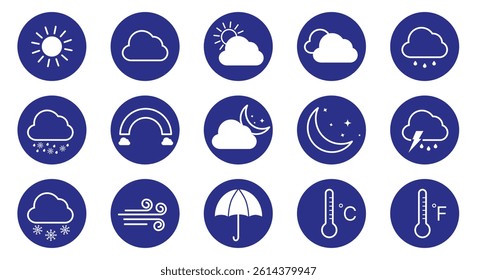 Weather and meteorology editable stroke outline icons set isolated on white background flat vector illustration. Pixel perfect