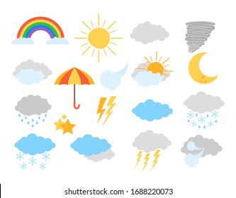 Weather meteorology icon elements isolated set. Vector flat graphic design cartoon illustration