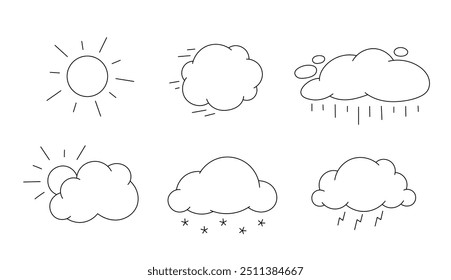 Iconos de Meteorología de Clima. Vector de trazo de contorno editable.