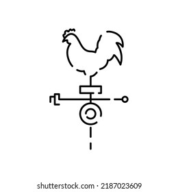 Weather, meteorology vector line icon illustration. Cloud and cloudy autumn weather. Rain and rainy or Windy. Weather vane rooster 