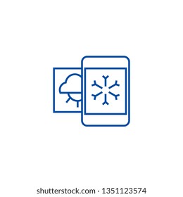 Weather, mobile smartphone line icon concept. Weather, mobile smartphone flat  vector symbol, sign, outline illustration.