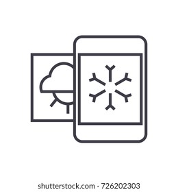 weather, mobile smartphone vector line icon, sign, illustration on background, editable strokes