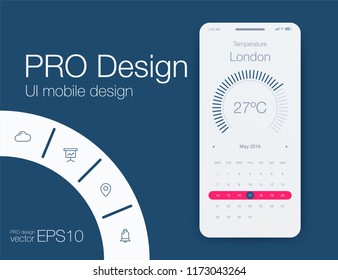 Weather Mobile UI kit. Material Design UI, UX, GUI. Responsive web design
