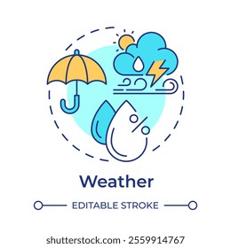 Weather multi color concept icon. Atmosphere condition studying for accurate forecast. Meteorology science. Round shape line illustration. Abstract idea. Graphic design. Easy to use in presentation