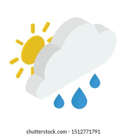 
Weather and nature in isometric vector, sun with rain is approaching the idea of sun shower rain
