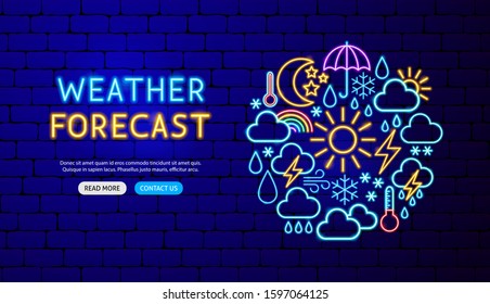 Weather Neon Banner Design. Vector Illustration of Forecast Promotion.