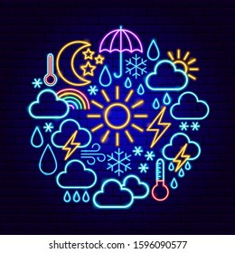 Weather Neon Concept. Vector Illustration of Forecast Promotion.