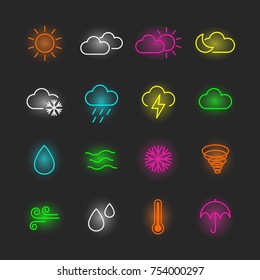 weather neon icon set, vector design editable stroke