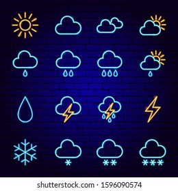 Weather Neon Icons. Vector Illustration of Forecast Promotion.