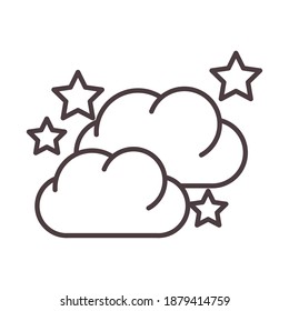 weather night clouds and stars sky vector illustration line icon style