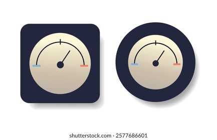 Weather or other indicator icons of air or atmospheric pressure. Hand drawn isolated vector illustrations in flat design in round and square shape.