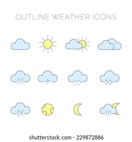 Weather outline flat icons set on white background. Vector EPS10 illustration.