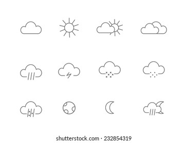 Weather outline flat icons set on white background. Vector EPS10 illustration.