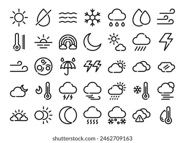 Weather outline icons set. The collection includes in business, UI UX, social media and website.