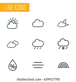 Weather Outline Icons Set. Collection Of Overcast, Rainbow, Rain And Other Elements. Also Includes Symbols Such As Wind, Weather, Night.