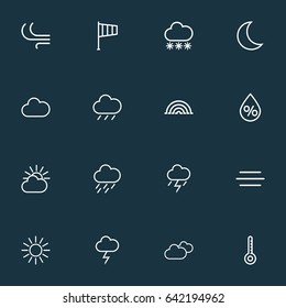 Weather Outline Icons Set. Collection Of Sun, Overcast, Cloud Sky And Other Elements. Also Includes Symbols Such As Sunny, Line, Cloudy.