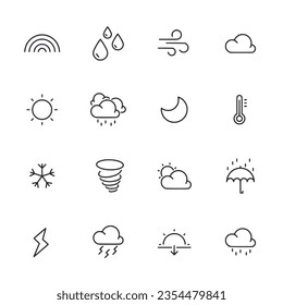 weather outline icons set isolated on white background vector illustration