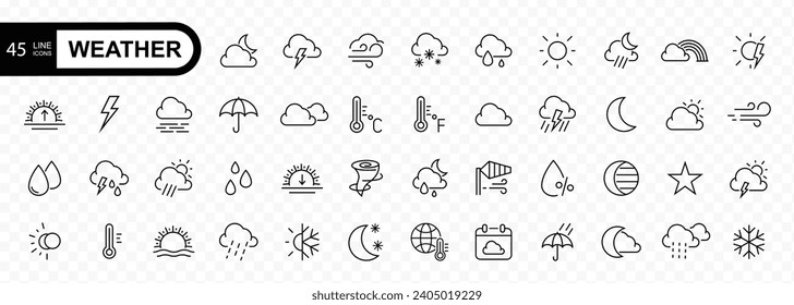 Weather outline stroke icons collection. Simple vector illustration.