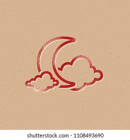 Weather overcast cloudy icon in halftone style. Grunge background vector illustration.