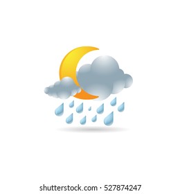 Weather overcast rainy icon in color. forecast night raining cloudy cold