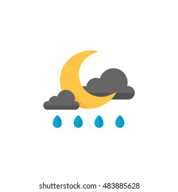 Weather overcast rainy icon in flat color style. Nature forecast night raining cloudy cold
