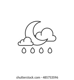 Weather overcast rainy icon in thin outline style. Nature forecast night raining cloudy cold