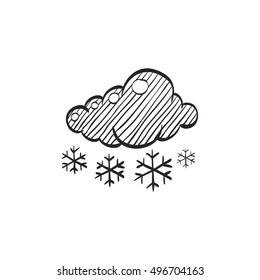 Weather overcast snowing icon in doodle sketch lines. Nature snowflakes winter December