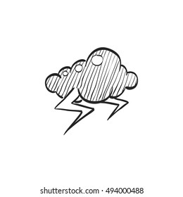 Weather overcast storm icon in doodle sketch lines. Nature forecast thunder