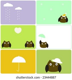 Weather owls, set of six designs