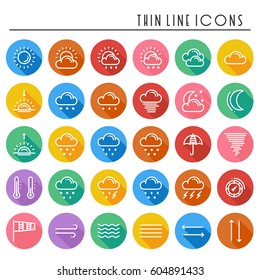 Weather pack line icons set. Meteorology. Weather forecast design elements. Template for mobile app, web and widgets.Vector style linear icons. Isolated illustration. Symbols