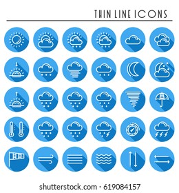 Weather pack line icons set. Meteorology. Weather forecast design elements. Template for mobile app, web and widgets.Vector style linear icons. Isolated illustration. Symbols